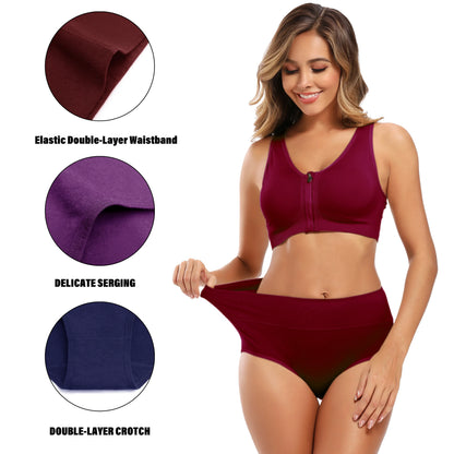 5pcs Women's Soft Cotton Underwear Briefs High Waisted Postpartum Panties Ladies Full Coverage Set 5X-Large