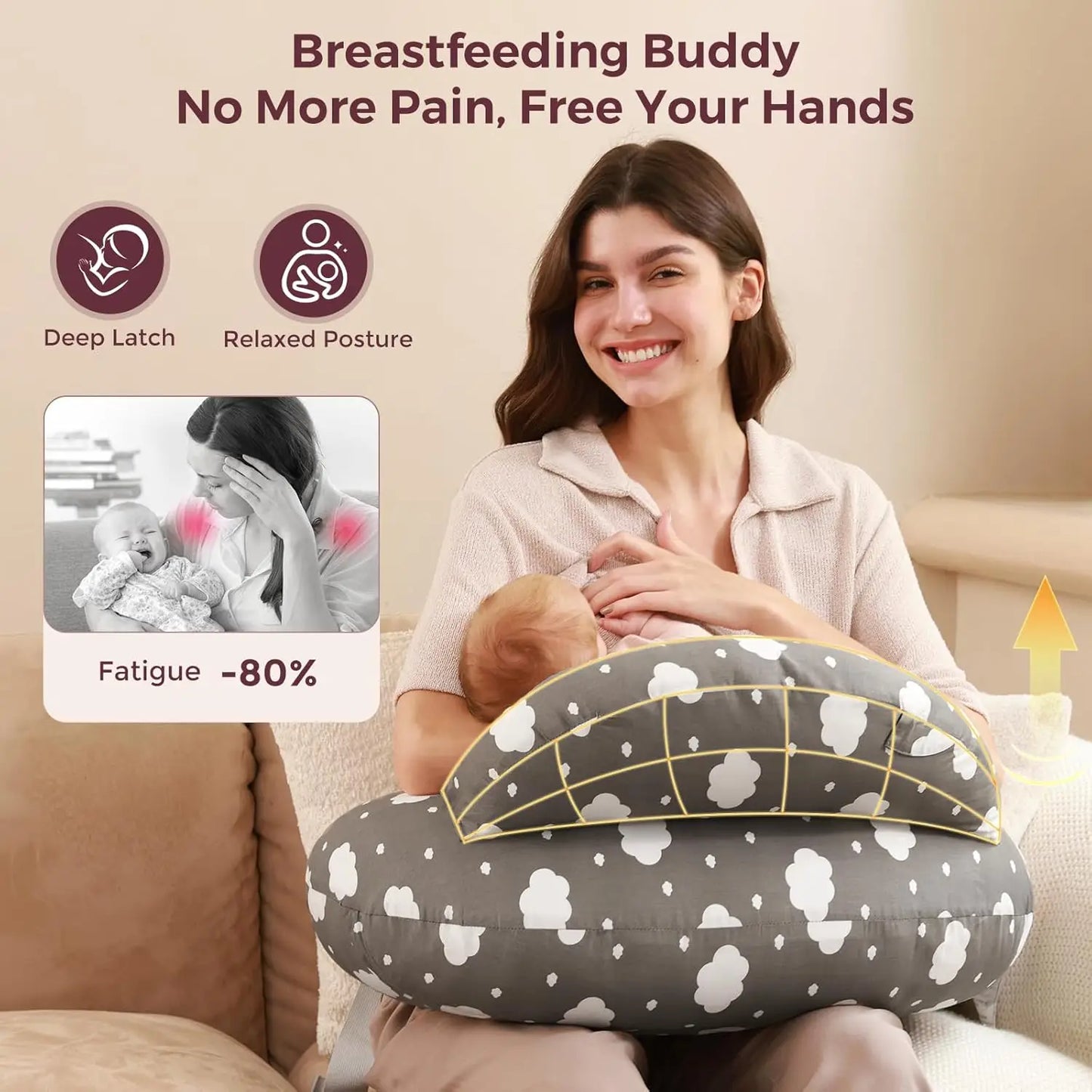 Nursing Pillow for Breastfeeding with Safety Fence - Wide Support for Mom & Baby, Adjustable Fit, Removable Cover