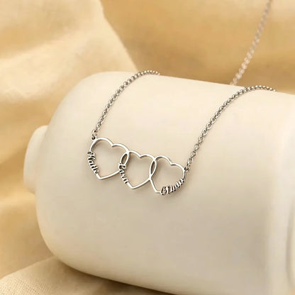 Lemegeton Personalized Heart Name Necklace Custom Triple Hearts Pendant Stainless Steel Jewelry Couple Family Mom Birthday Gifts