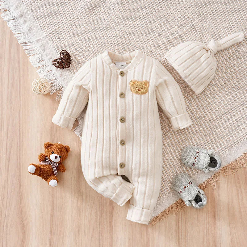 Winter Baby Toddler Onesie & Hats Button Bear Warmth Lovely 0-18 Months Newborn Knitted Romper Round Neck Soft
