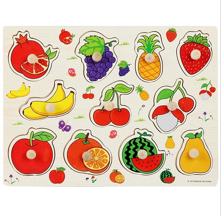 30cm Baby Toys Wooden Puzzle Hand Grab Board Educational Wood Puzzles for Kids Cartoon Animal Vehicle Child Gift