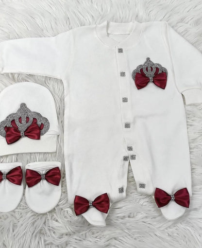 Baby Prince Welcome Home 3pcs Crown Layette Hospital Exit Newborn Outfits Swaddle Set Hello World I'm new Cotton
