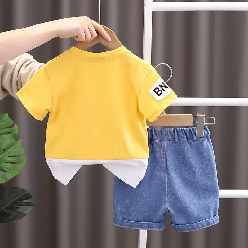 Summer Baby Boys Spiderman Short Sleeve T-shirt Jeans
