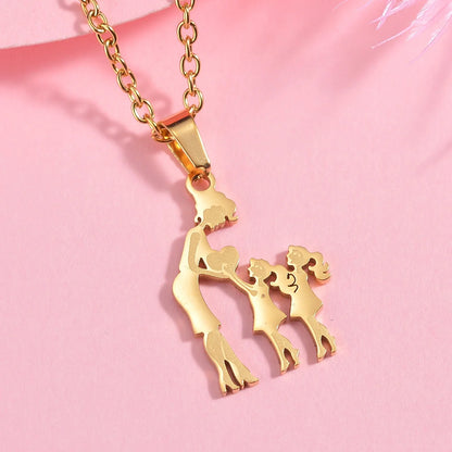 Lovely Gold Color Family Pendant Necklaces Mom Dad Children Baby Woman Stainless Steel Choker Jewelry Mother Day Gift New