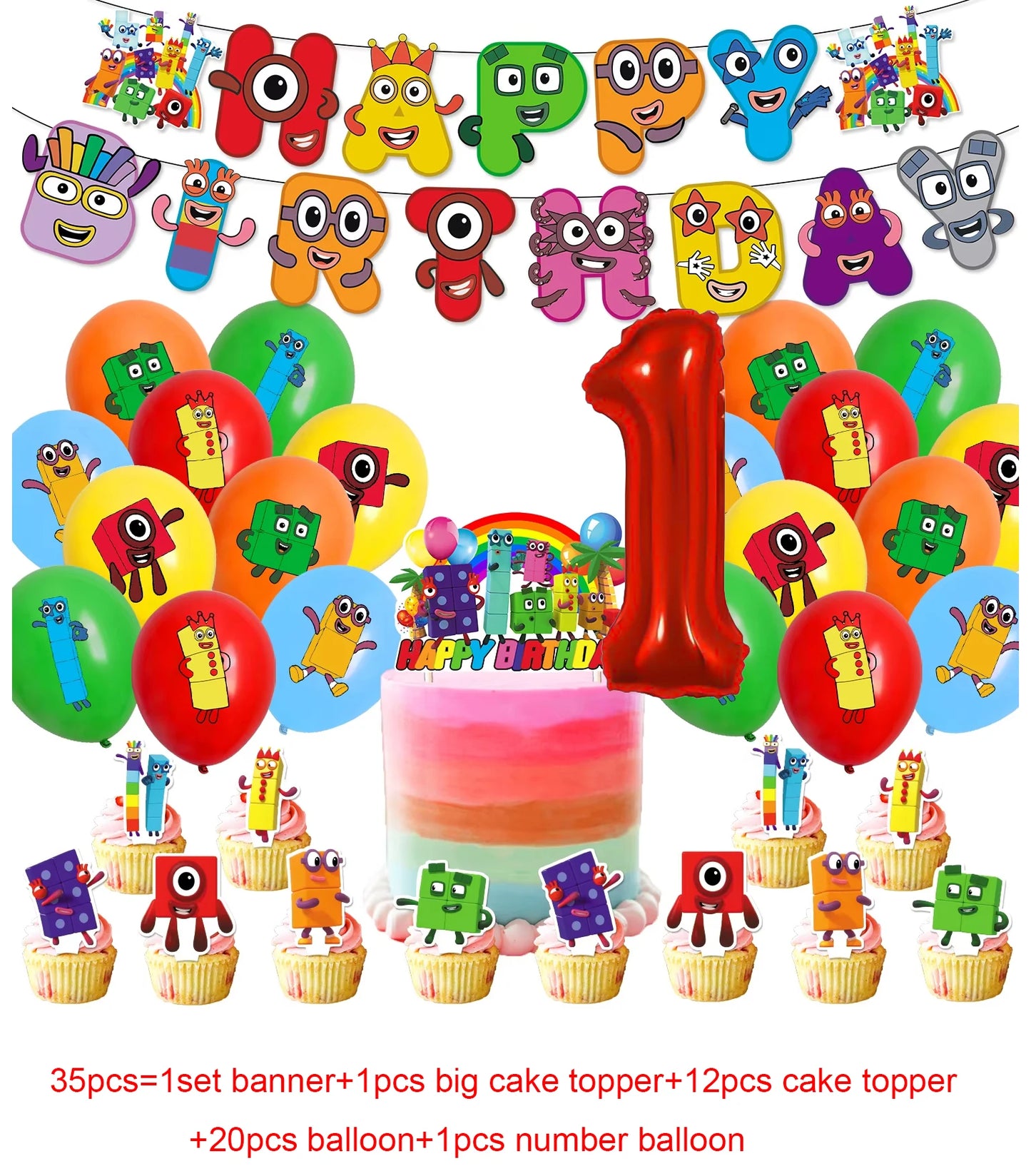 Number Birthday Decorations Building Blocks Tablecloth Banner Spiral Cake Topper Balloon for Kids Baby Shower Supplies Gifts