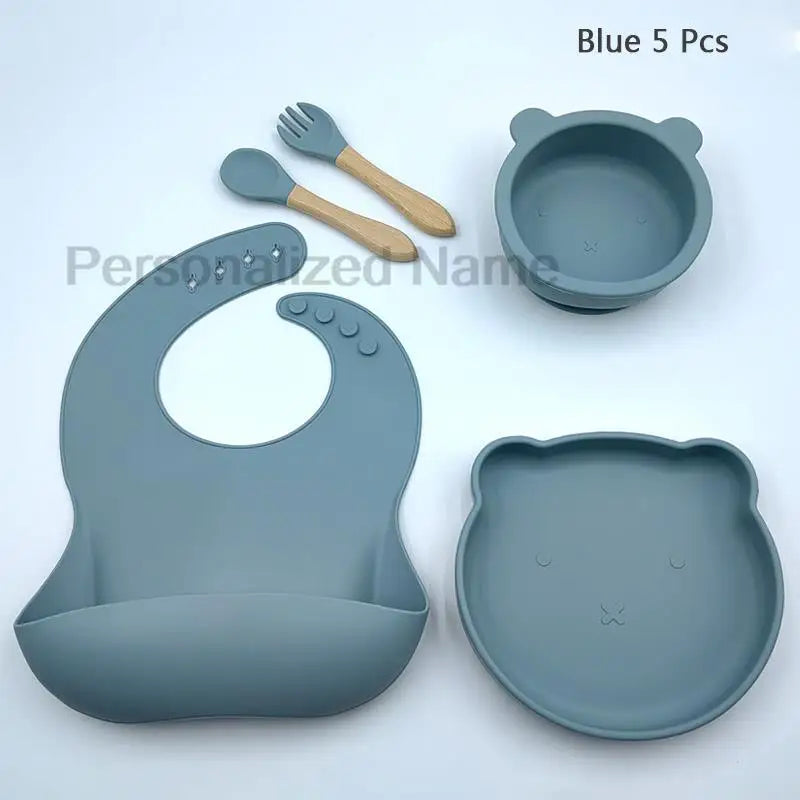 Baby Weaning Set Kit Bibs Baby Includes Bib Bowl Spoon and Fork Feeding Tableware