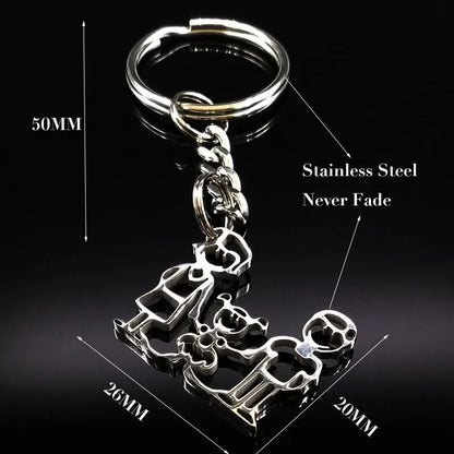 Family Boy Girl Mom Dad Gift Stainless Steel Key Ring Jewelry Silver Color Keychain Christmas Gifts