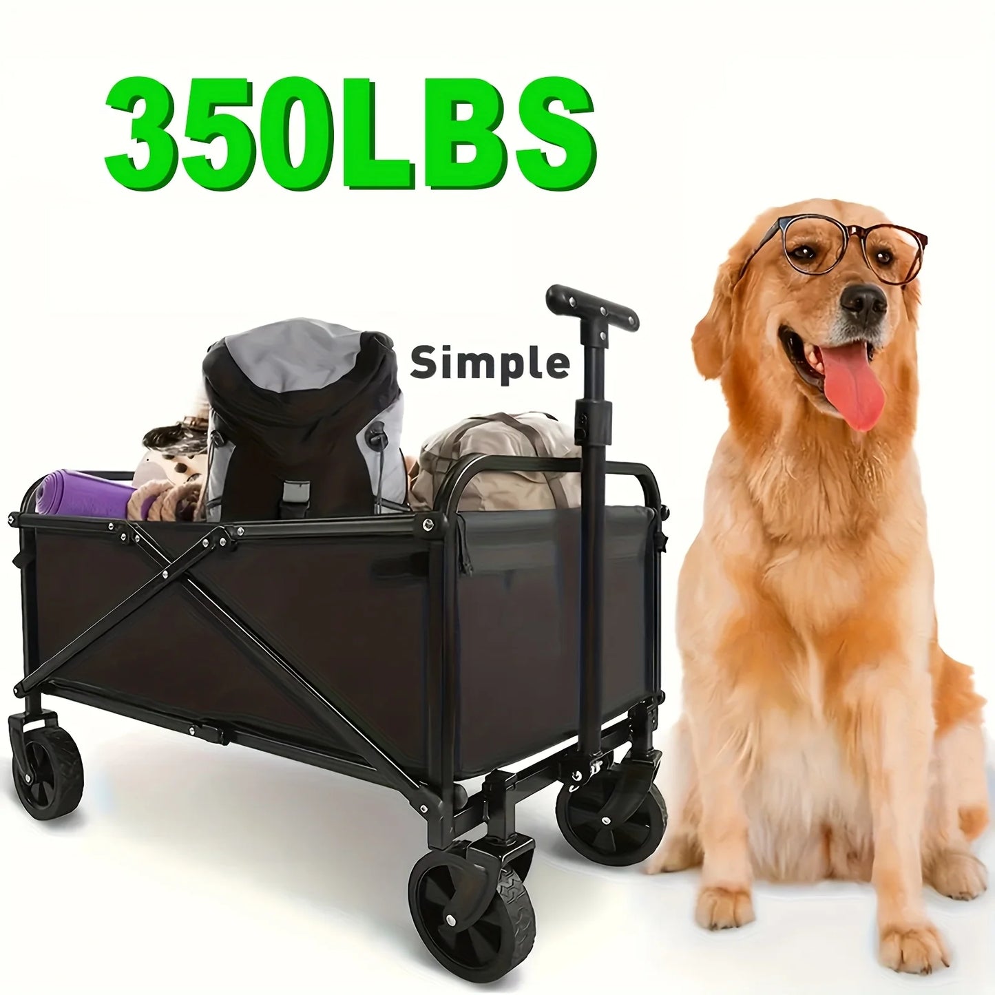 Folding Luggage Cart Aluminum Wagon 280LB Load Ergonomic Handle 4-Wheel Swivel Design for Store Home