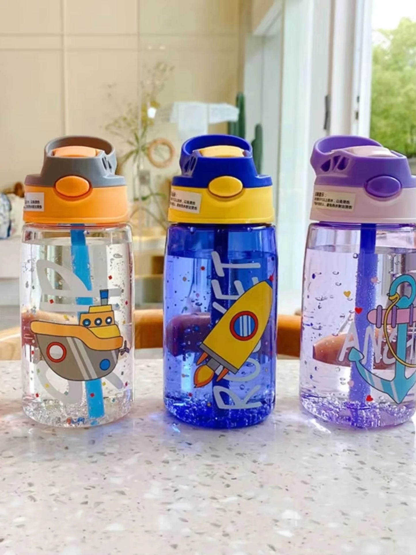480Ml Children's Straw Cup Water Bottle Creative Cartoon Cup Anti Spill