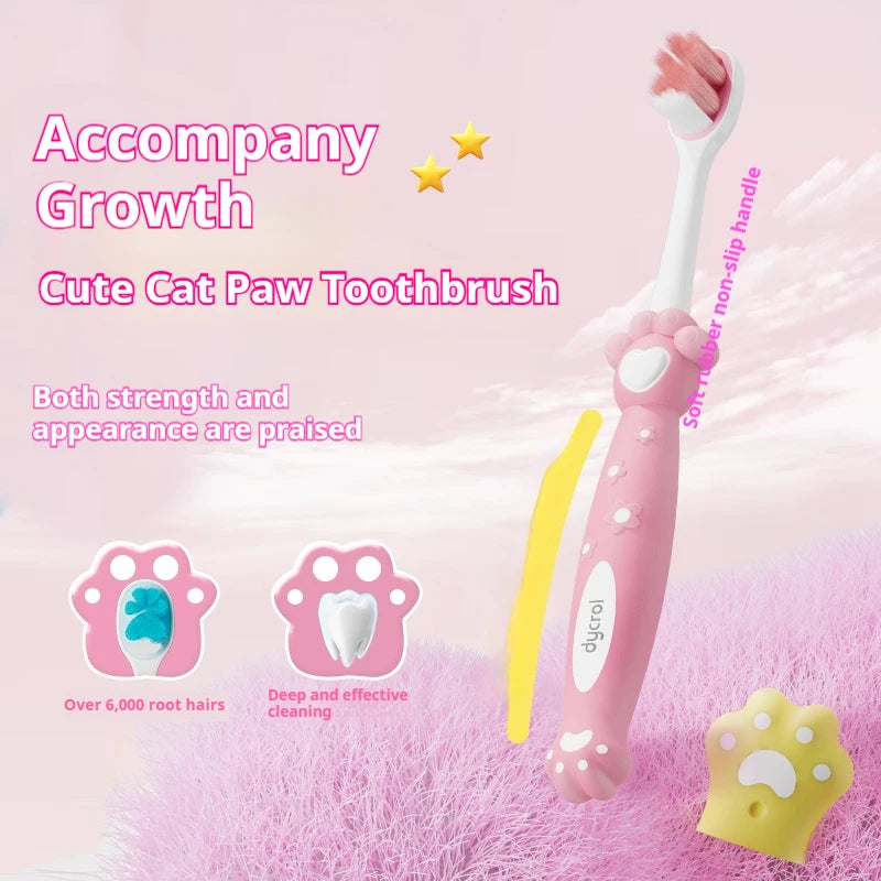 4Pcs Random Color Cartoon Cat Paw Children's Soft Bristle Toothbrush Protects Children's Dental Health Suitable