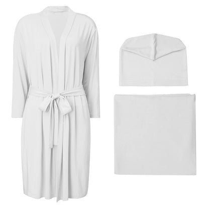 Pregnant Woman Robe Baby Swaddle Hat Set Mommy Labor Delivery Night-robe with Receiving Blankets Sleepwear for Home Hospital