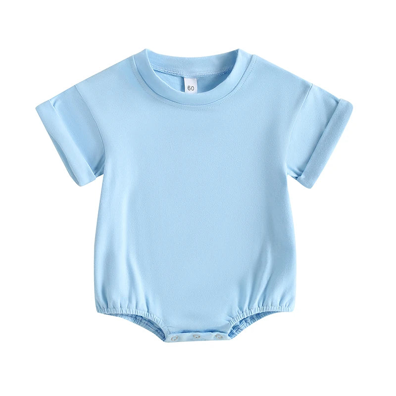 Baby Bodysuit Romper, Short Sleeve Solid Color Crewneck Pullover for Newborn Boys and Girls
