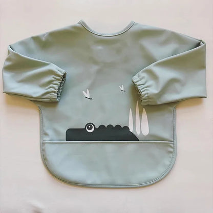 Baby Infant Eating Clothes PU Kids Smock Bib Long Sleeve Waterproof Food Pocket Easy to Clean