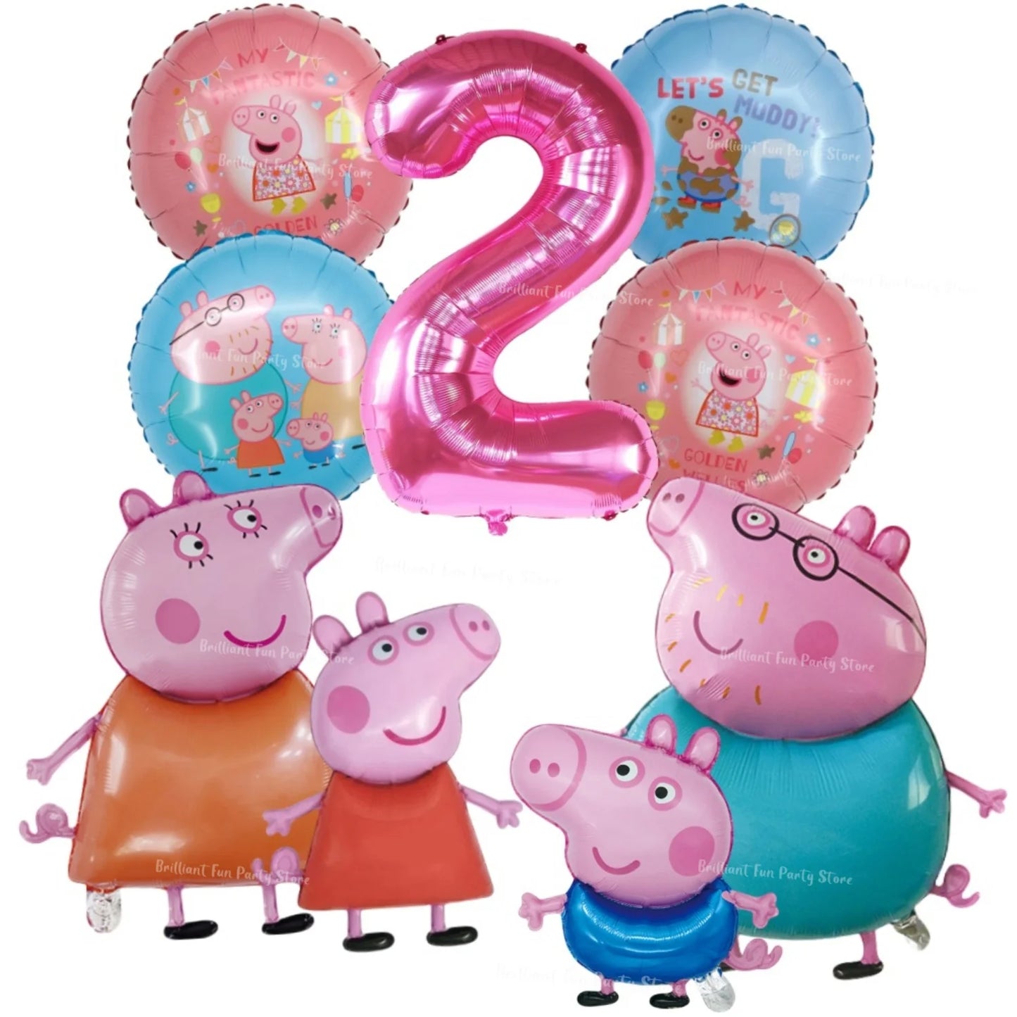 9pcs Peppa Pig Foil Balloon Set Pink Numbers Birthday Party Decoration Cartoon Family Balloons for Children's Events Baby Gifts