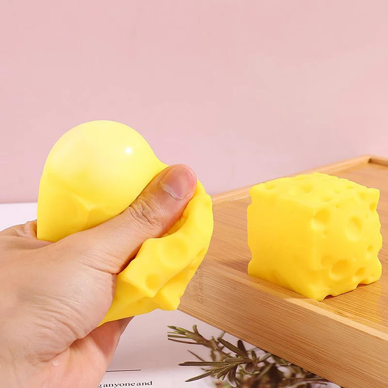 Cheese Novelty Squeeze Toy Soft Rubber Bouncing Sensory Anxiety Relief Focus Training Relaxation