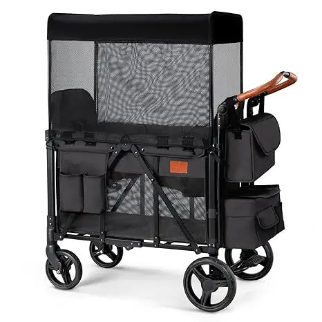 Wagon Stroller for 2 Kids, High Seat & 5 Point Harness, Foldable All-Terrain Wagon for Toddler with Canopy, Parent Organizer