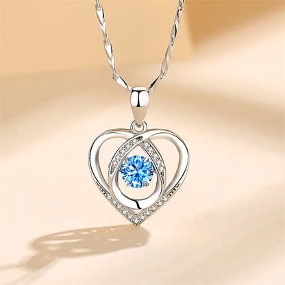 925 Sterling Silver Heart Shaped Necklace Bracelet Set for Women Vintage Korean Crystal Bracelets High Quality Set Party Jewelry