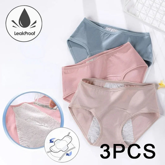 3PCS/set Women's menstrual briefs large flow postpartum water absorption leakproof pure cotton