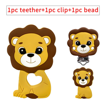3pcs/set Silicone Cartoon Animal Figure Teether Beads and Clips Baby Teether Pacifier Chain Accessories Teething Jewelry Toys