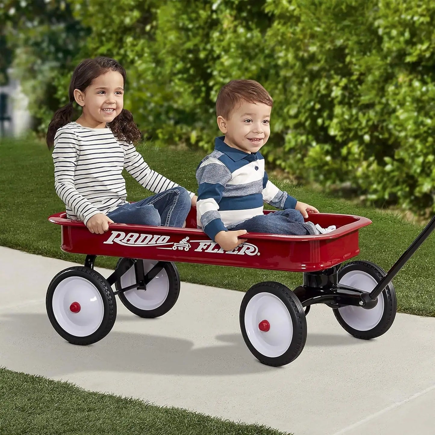 Classic Red Wagon for Kids 1.5+, All-Steel Body with No-Scratch Edges, 10” Rubber Tires, Foldable Handle, 200 lb Capacity