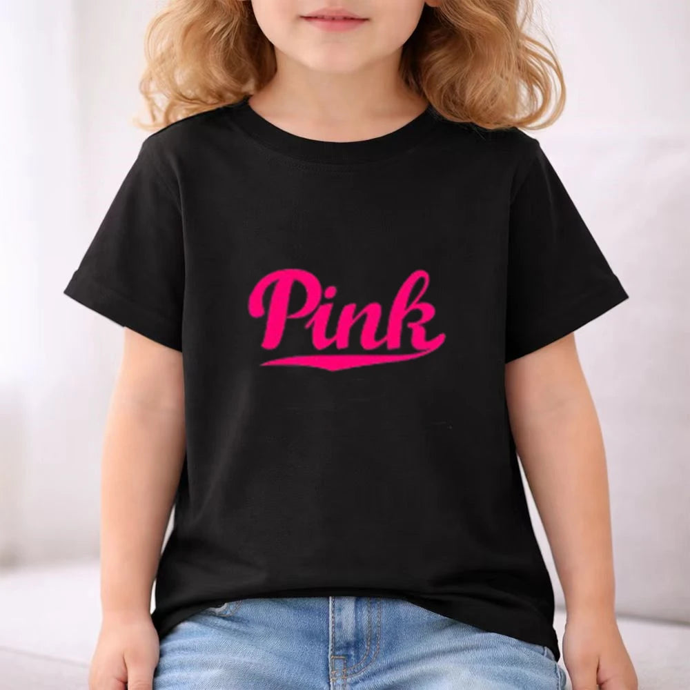 Kids Summer Girl Round Neck Black T-shirt+Shorts Short-sleeved Toddler 3-12Y Casual Sports Set Fashion Pink letter print