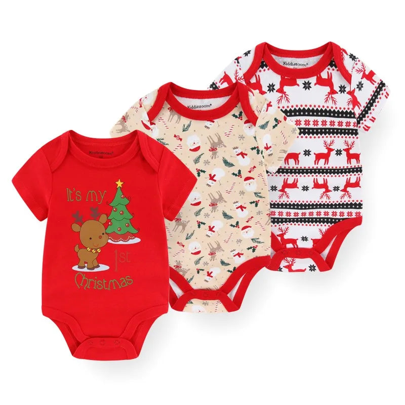 Cotton Newborn Baby Boy Clothes 3Pieces Summer 0-12M Cartoon Baby Girl Clothes Print Bodysuits Short Sleeve