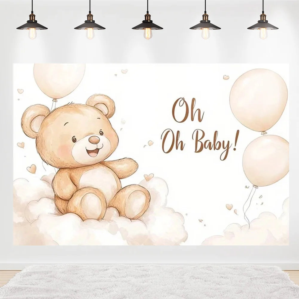 Welcome Baby Shower Newborn Background Decoration Girl Boy Birthday Party Backdrop Supplies Balloon Teddy Bear Photographic Prop