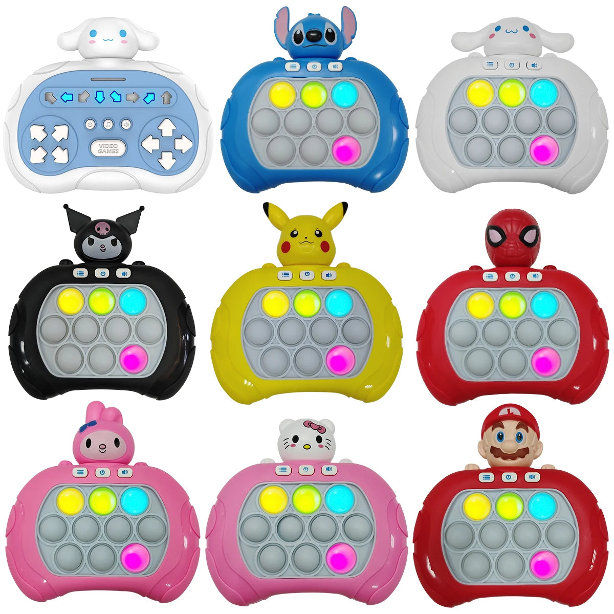 Quick Push Game Pop Up Fidget Bubble Electronic Pop it Pro Game Pikachu Stitch Spider Man Light AntiStress Toys For Kids Gift