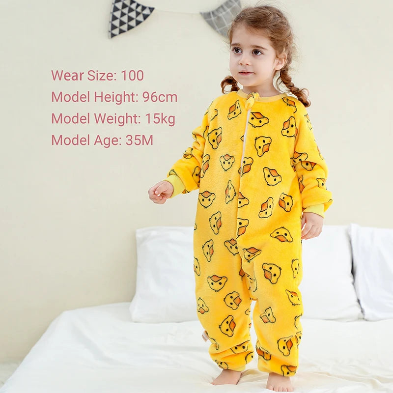 MICHLEY Duck Cartoon Flannel Sleeping Sack Winter Clothes Toddler Girls Boys 1-7T