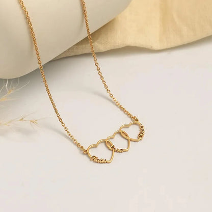 Lemegeton Personalized Heart Name Necklace Custom Triple Hearts Pendant Stainless Steel Jewelry Couple Family Mom Birthday Gifts