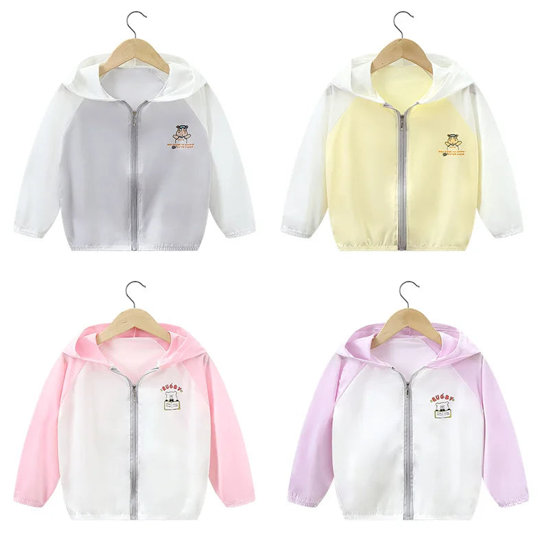 Summer Girls UV Sun Protection Clothing Thin Hooded Jacket for Kids Breathable Air Conditioner Shirt Clothes 2-10 Years