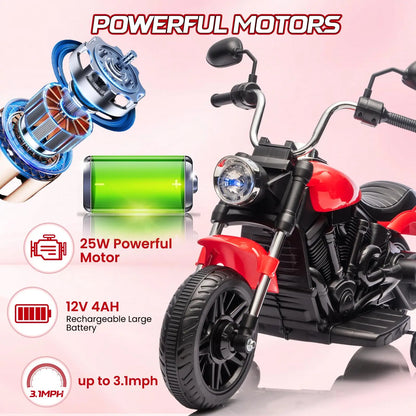 2-Wheel Kids Ride On Motorcycle 12V Battery Powered With Training Wheels Reverse Headlight Music Toddler Toy