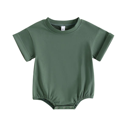 Baby Bodysuit Romper, Short Sleeve Solid Color Crewneck Pullover for Newborn Boys and Girls