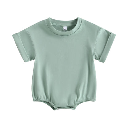 Baby Bodysuit Romper, Short Sleeve Solid Color Crewneck Pullover for Newborn Boys and Girls