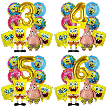 9Pcs Spongebob SquarePants Balloon Set Patrick Star Theme Foil Number Balloons for Kids Birthday Baby Shower Party Decorations