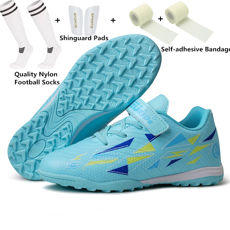 Professional Kids' Soccer Shoes Size 29-39 with Velcro Strap Breathable Durable Sports Footwear for Children