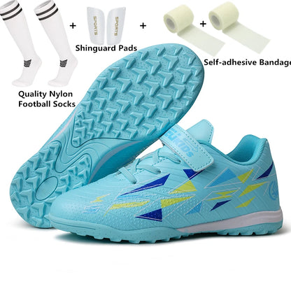 Professional Kids' Soccer Shoes Size 29-39 with Velcro Strap Breathable Durable Sports Footwear for Children