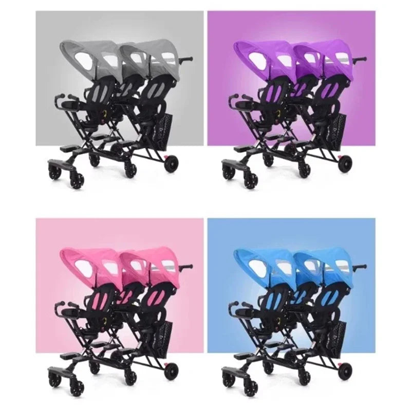 Triplet Stroller One-key Folding Detachable Universal Roller with Brake Anti-rollover Multiple Children Baby Stroller