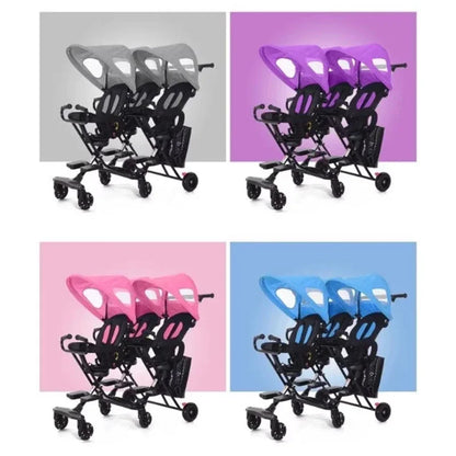 Triplet Stroller One-key Folding Detachable Universal Roller with Brake Anti-rollover Multiple Children Baby Stroller