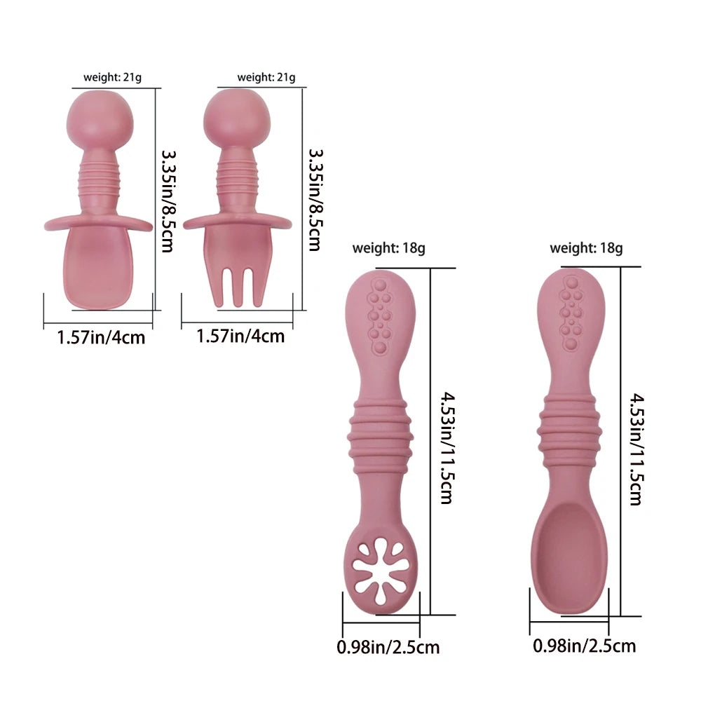 Silicone Food Grade 4pcs Baby Feeding Spoon Set Mini Small Fork and Spoon and Long Spoon Set
