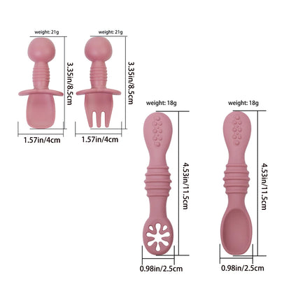 Silicone Food Grade 4pcs Baby Feeding Spoon Set Mini Small Fork and Spoon and Long Spoon Set