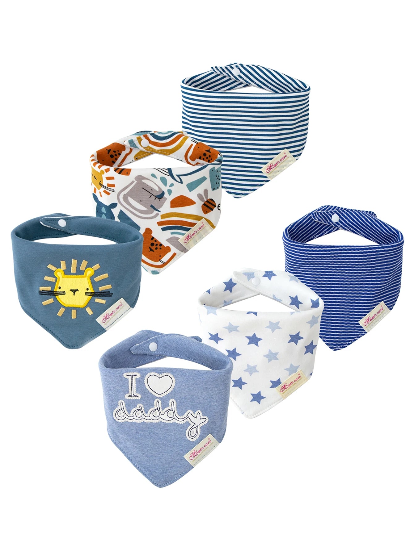 6 Pcs Baby Boy Feeding Bib Made of Cotton Mouth Water Towel Double-layer Soft Comfortable Adjustable Size Sccessories 0-3 Y