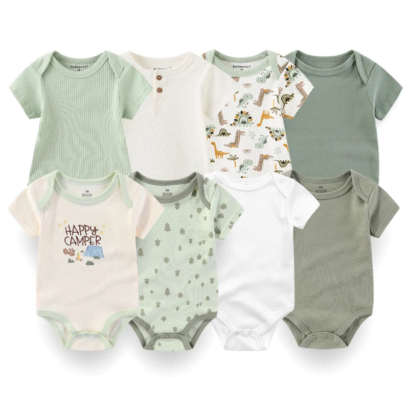 4-Piece Baby Romper Set, Soft Cotton Cartoon Print Short Sleeve Bodysuits for Newborn Boys and Girls (0–12M)