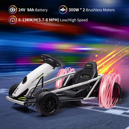 Ride on Go Kart for Teens 24v 2 x 300w Extra Powerful Motors Electric Karts with Slow Start Outdoor Ride on Toy for Kids 8-11Y