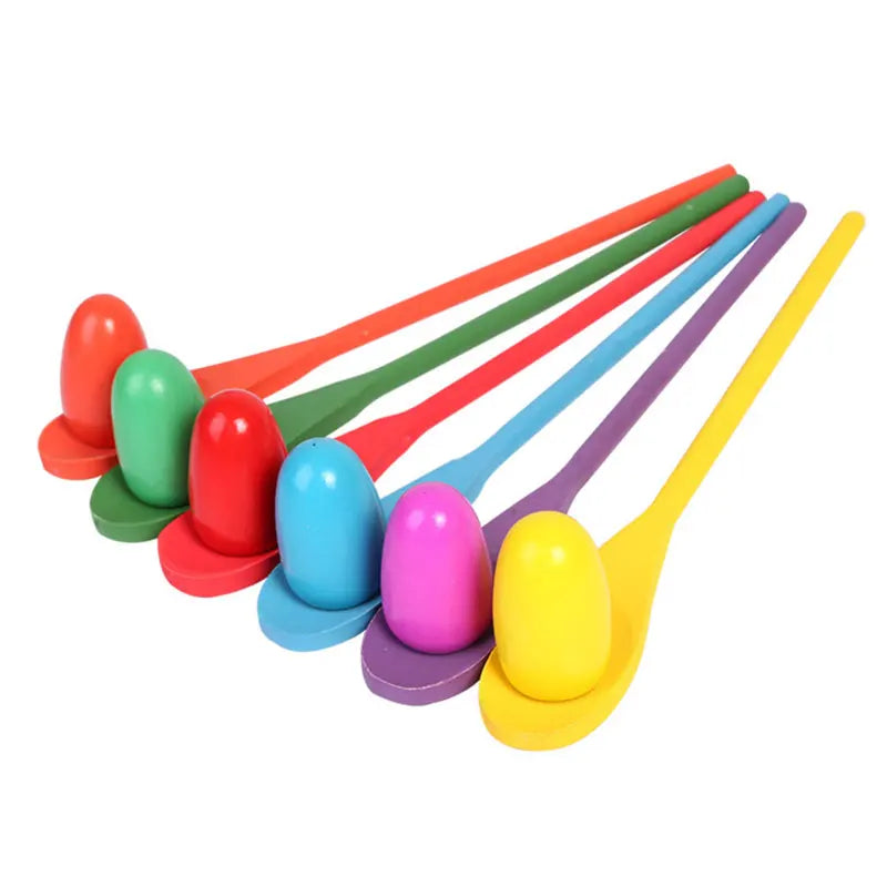 6/12pcs Egg Spoon Race Game Sets Wooden Balance Relay Games for Kids Kindergarten Outdoor Lawn Yard Sport Activity Prop Toys