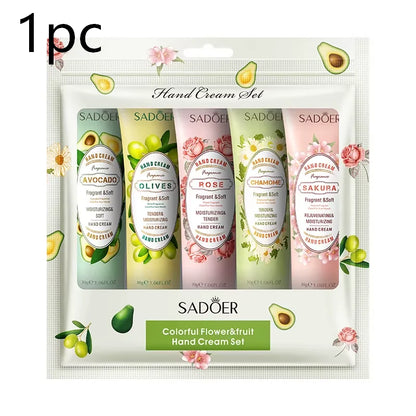 5Pcs/Pack Fruit Plant Fragrance Hand Cream Sets Moisturizing Lasting Repair