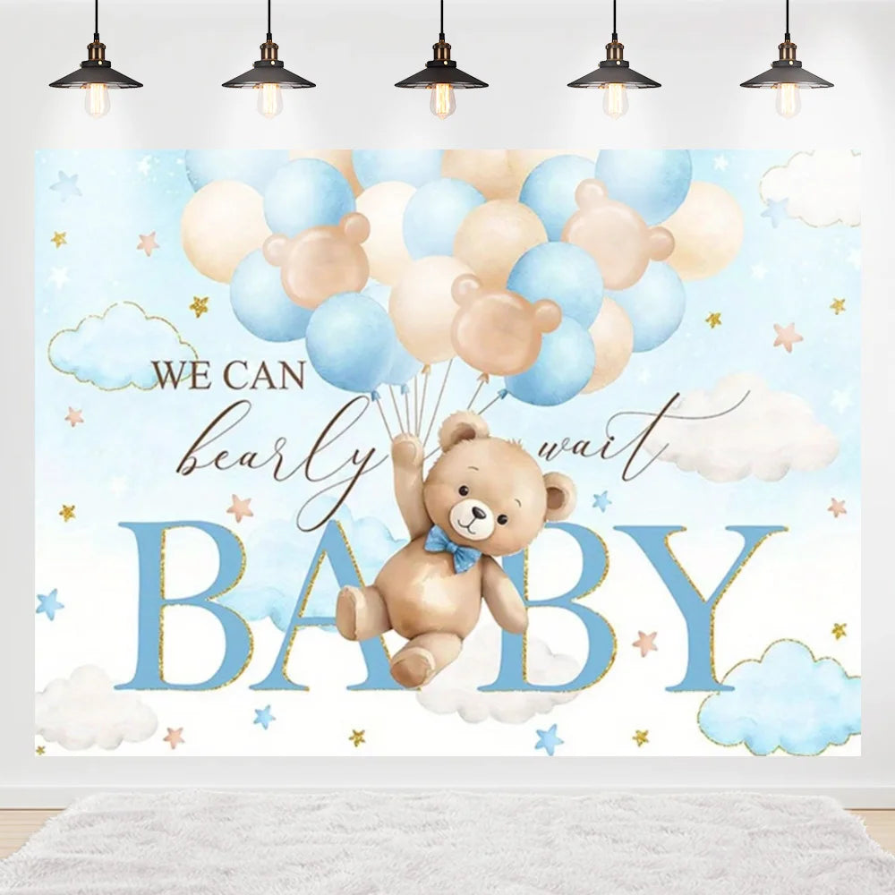 Welcome Baby Shower Newborn Background Decoration Girl Boy Birthday Party Backdrop Supplies Balloon Teddy Bear Photographic Prop