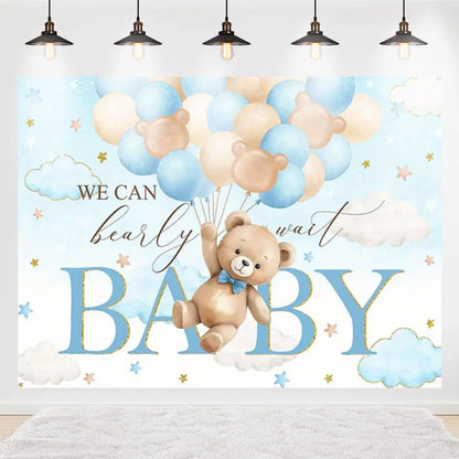 Welcome Baby Shower Newborn Background Decoration Girl Boy Birthday Party Backdrop Supplies Balloon Teddy Bear Photographic Prop