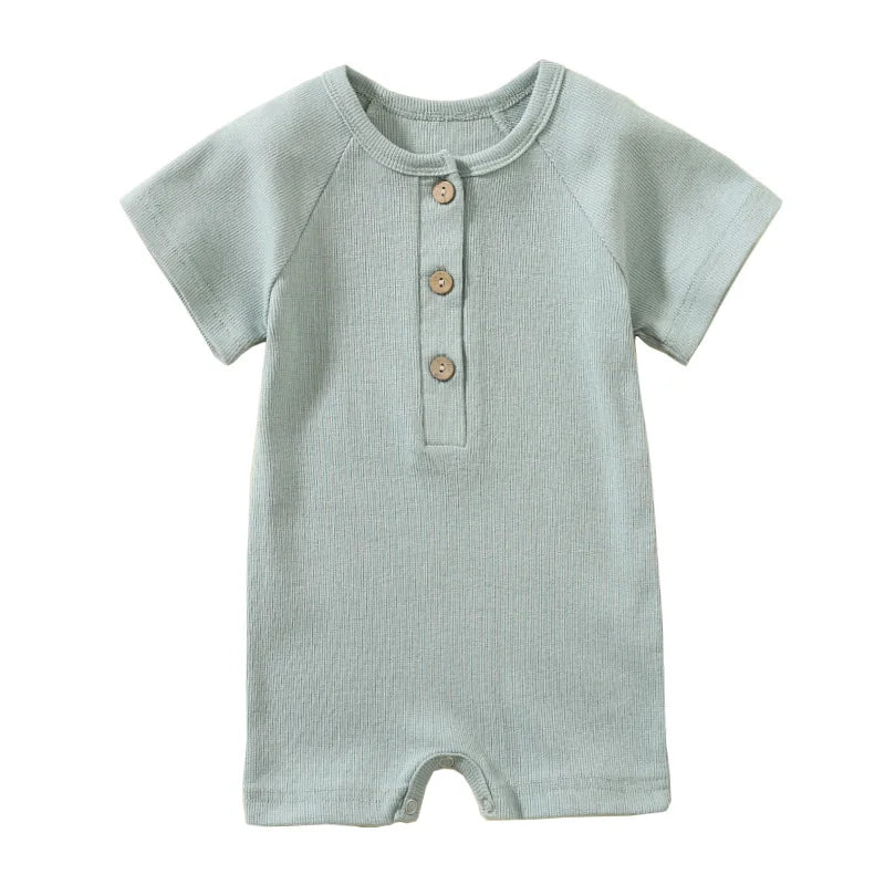 Infant Baby Romper, Lightweight Ribbed Knit Short Sleeve Jumpsuit Pajamas for Boys and Girls