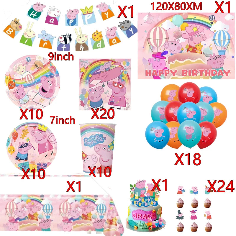 Peppa Pig Birthday Party Decorations Balloons Plate Cup Banner Tableware Set for Baby Shower George Page Party Favors Kids Gifts